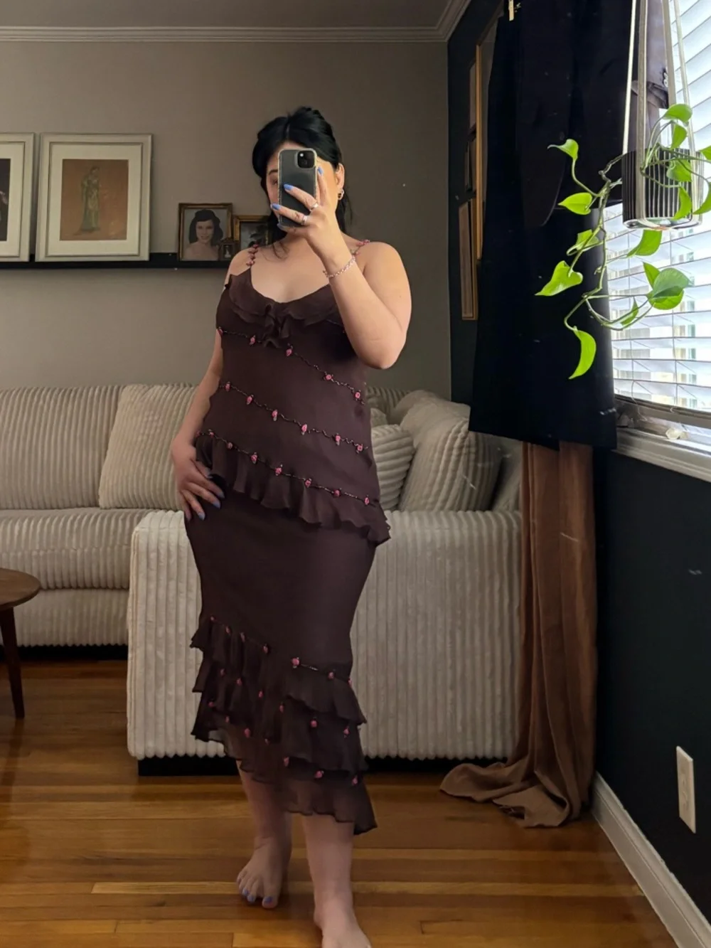 Vintage 2 Piece Asymetrical Floral Silk Skirt Set - Picture 3 of 11